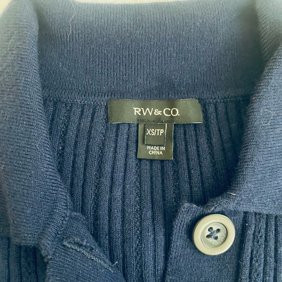 RW&CO Navy Pointelle Rib-Knit Polo Sweater - Picture 3 of 5